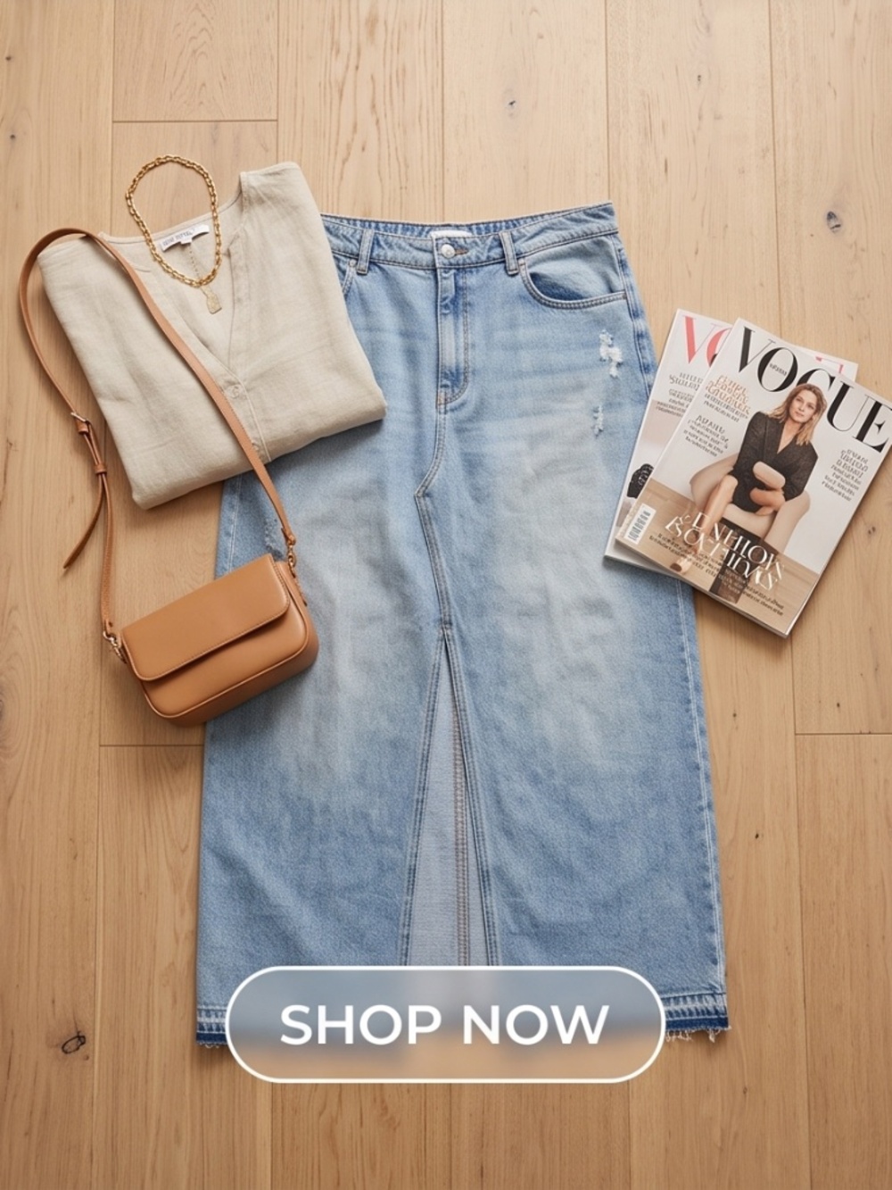 Long Light Blue Denim Skirt